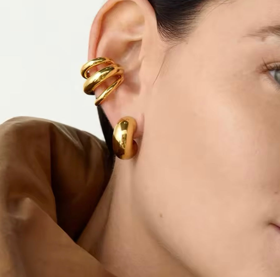 Triple Hoop Earrings – Gold Stainless Steel