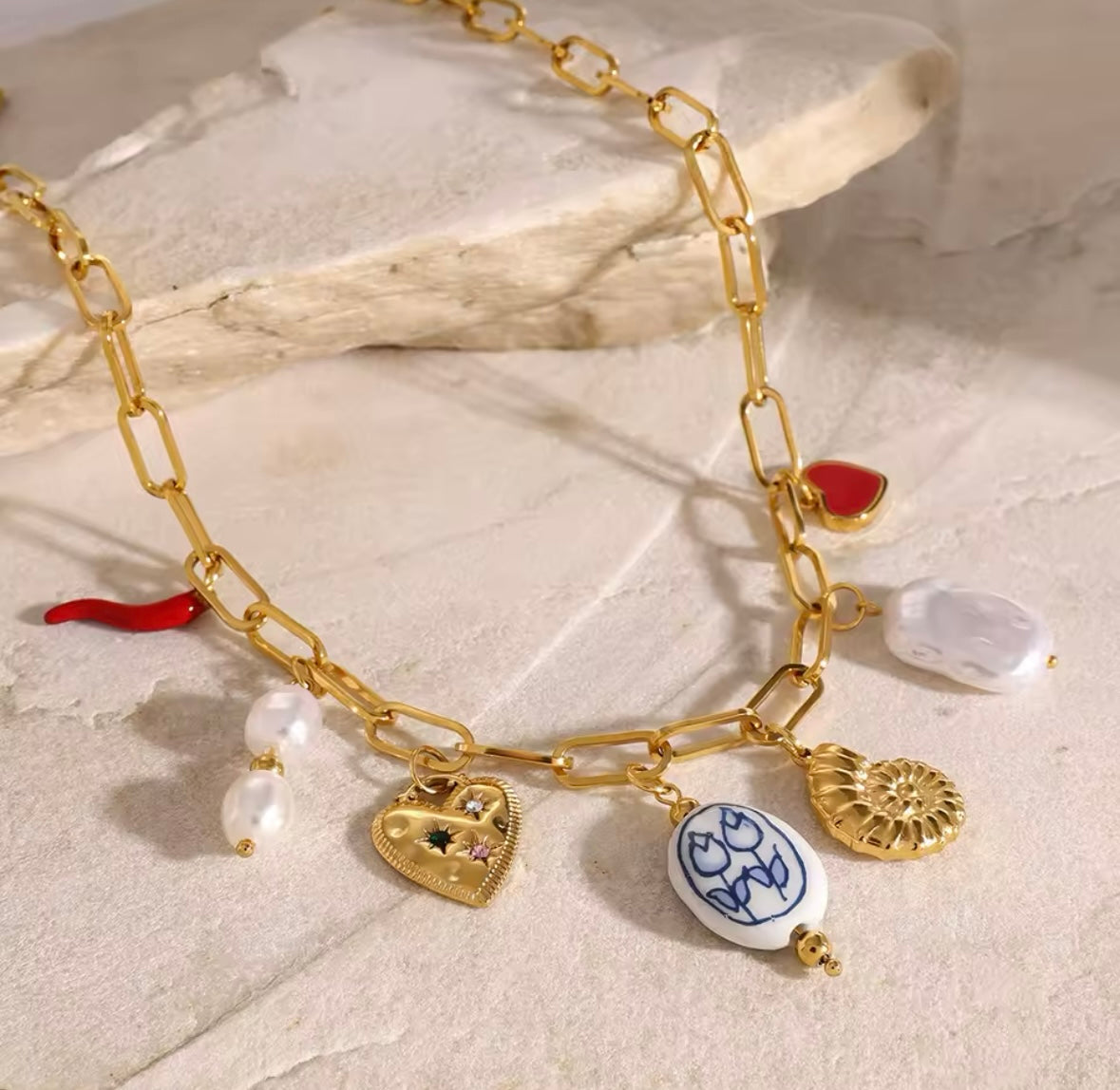 Collier Charms Bohème – Acier Inoxydable & Perles| Bijou Élégant et Tendance