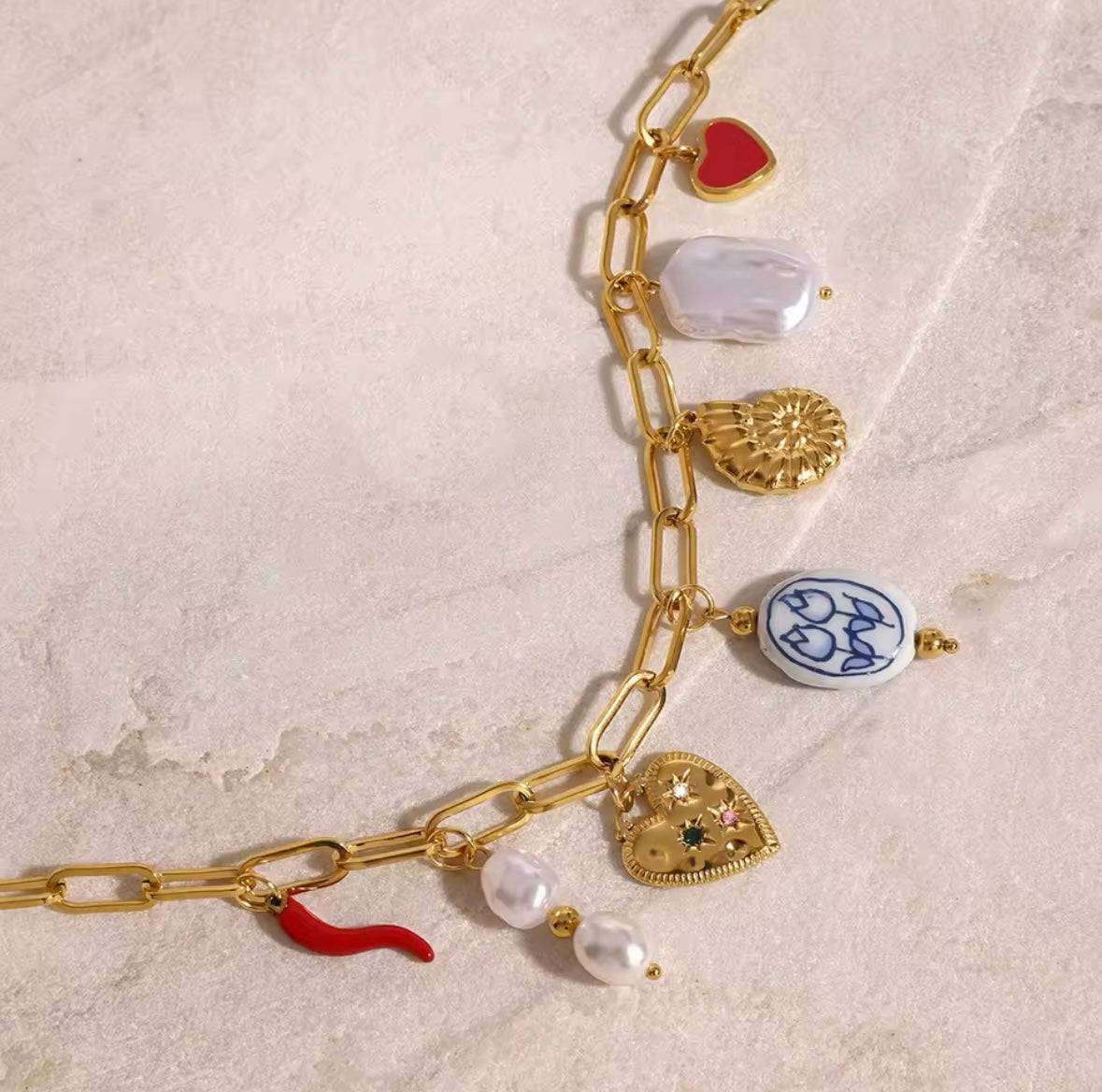 Collier Charms Bohème – Acier Inoxydable & Perles| Bijou Élégant et Tendance