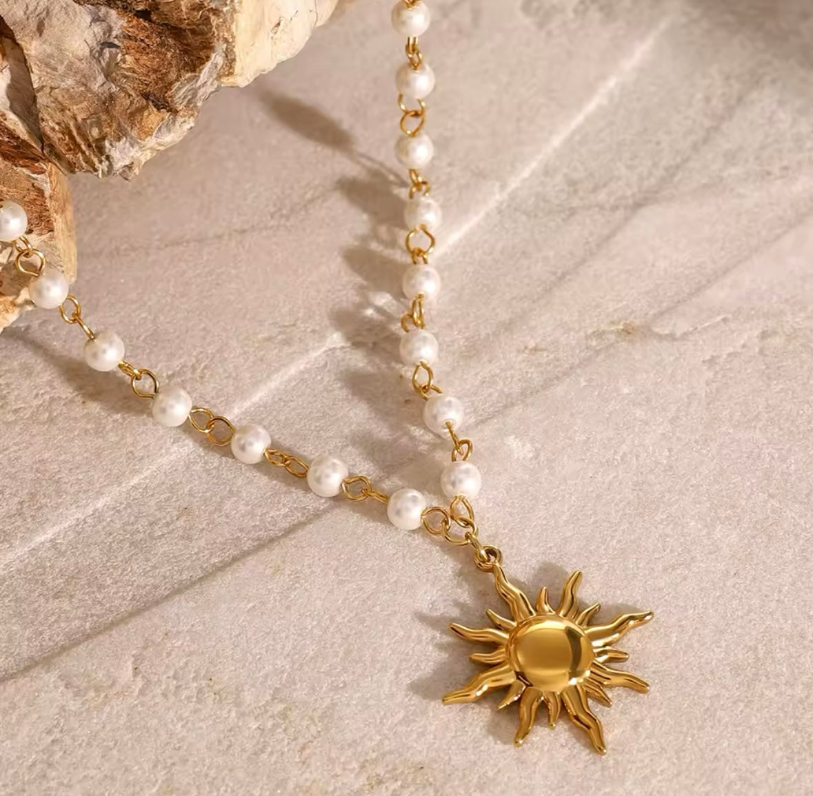 Gold Stainless Steel Pendant Necklace - Sunburst | Brilliant and Elegant Jewelry