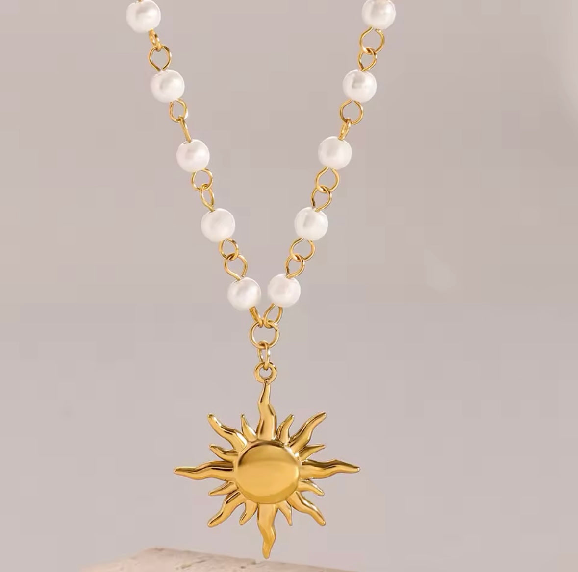 Gold Stainless Steel Pendant Necklace - Sunburst | Brilliant and Elegant Jewelry