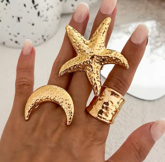 Bague Étoile de Mer Vintage – Design Irrégulier en Métal, Bague Réglable Femme, Bijou Tendance pour Fête