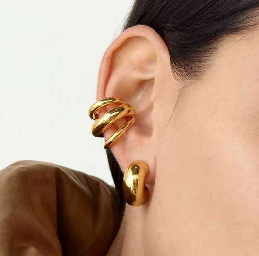 Triple Hoop Earrings – Gold Stainless Steel