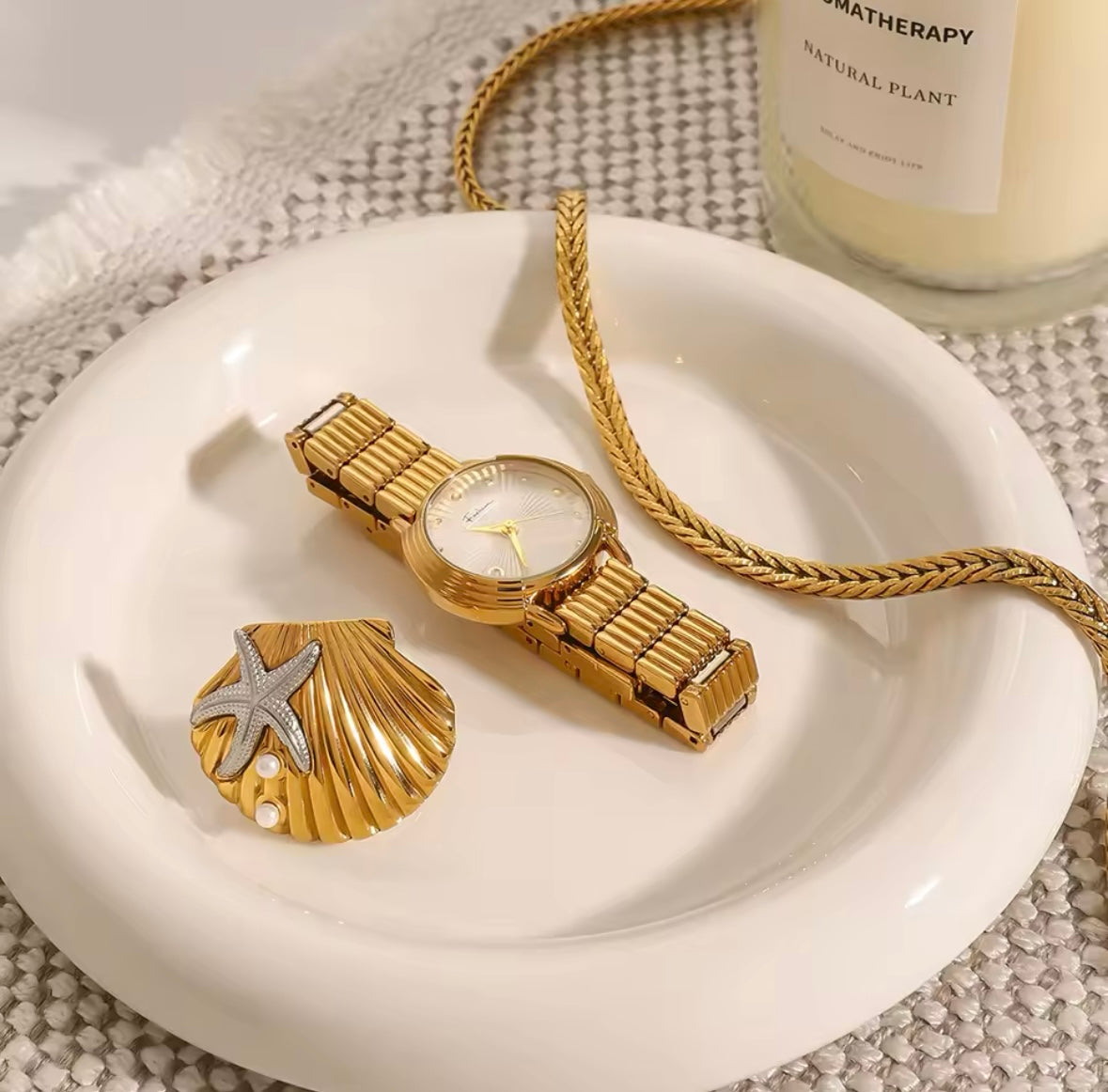 Bague Minimaliste Étoile de Mer et Coquillage – Design Plage, Ouverte et Réglable – Bijou Élégant pour Femmes