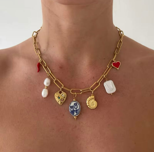 Collier Charms Bohème – Acier Inoxydable & Perles| Bijou Élégant et Tendance