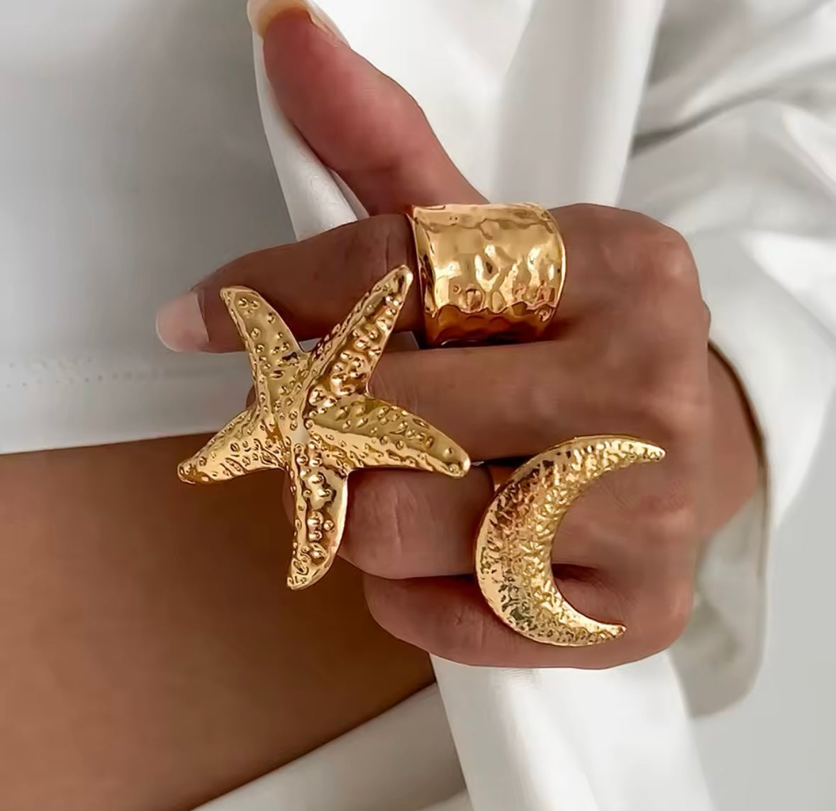Bague Étoile de Mer Vintage – Design Irrégulier en Métal, Bague Réglable Femme, Bijou Tendance pour Fête