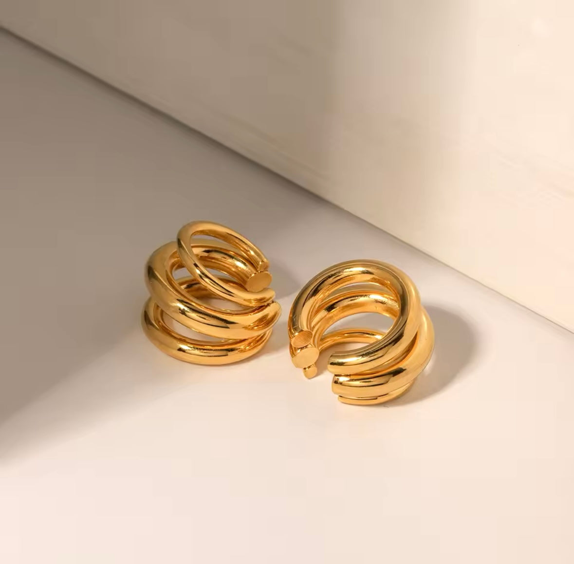 Triple Hoop Earrings – Gold Stainless Steel