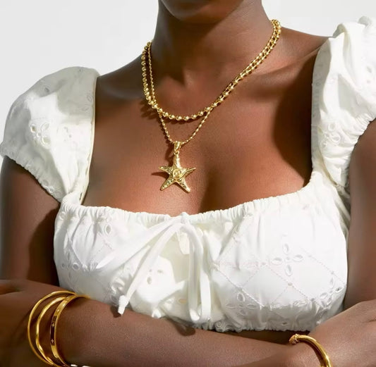 Collier Étoile en Acier Inoxydable Doré - Plaqué Or 18K | Bijou Élégant et Tendance