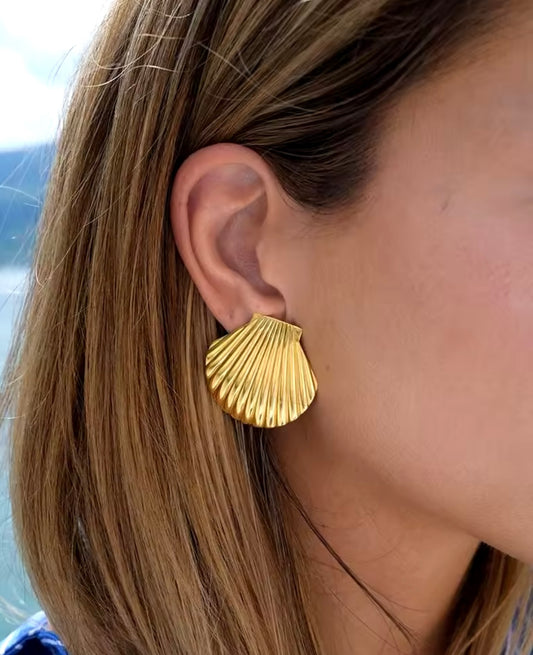 Textured Shell Earrings - 18K Gold Plated Stainless Steel, Waterproof Luxury Jewelry